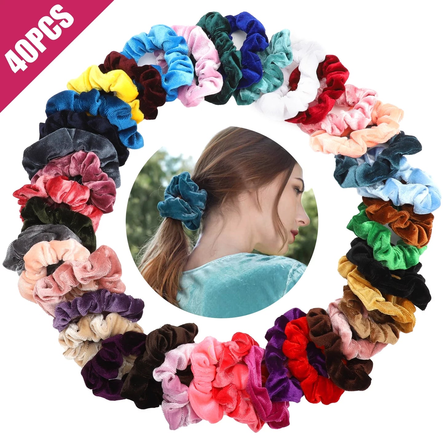 40Pcs Hair Scrunchies, Elastic Velvet Hair Ropes, Multicolor Hair Ties, Ponytail Holder