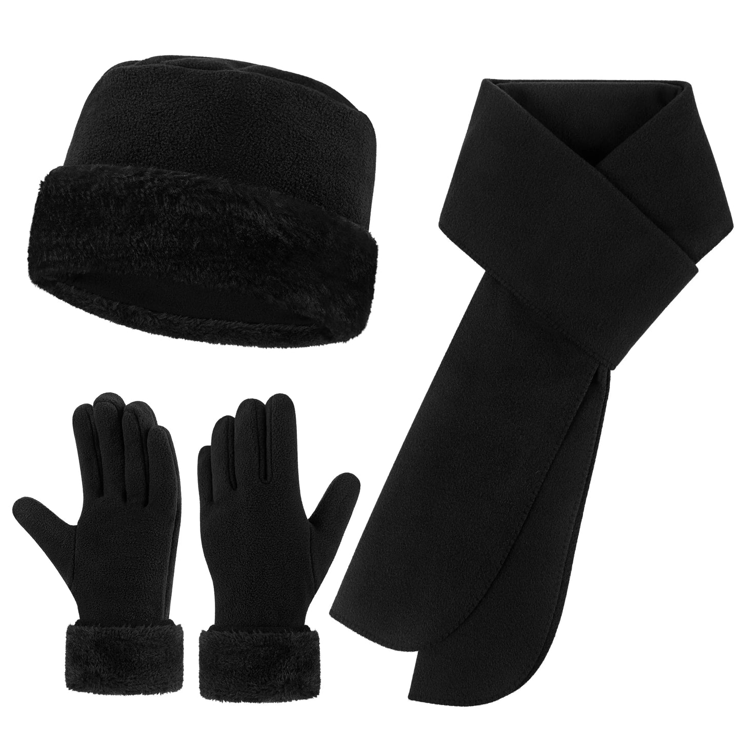 Women Beanie Hat Long Scarf Warmer Gloves Set Winter Accessories for Women Gray