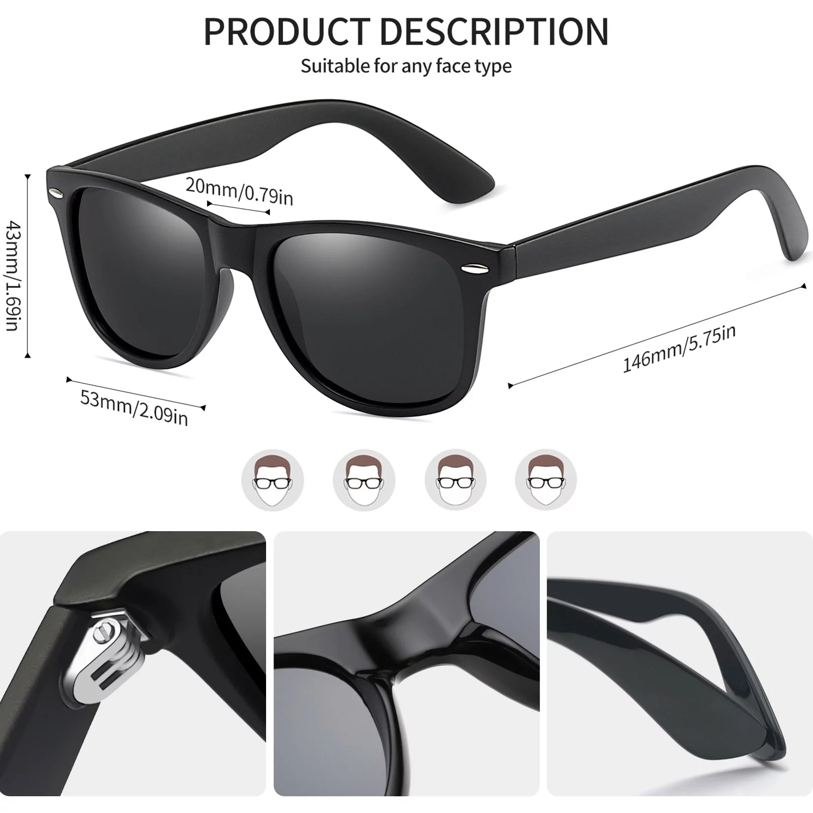 Sunglasses for Women Men Classic Retro Square Mirrored Polarized Sun Glasses UV400 Protection