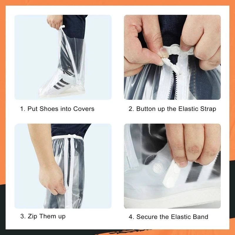 Foldable Reusable Slip Resistant Overshoes with Reflector for Women and Men All round Long Waterproof Boot Cover Rainproof Shoes